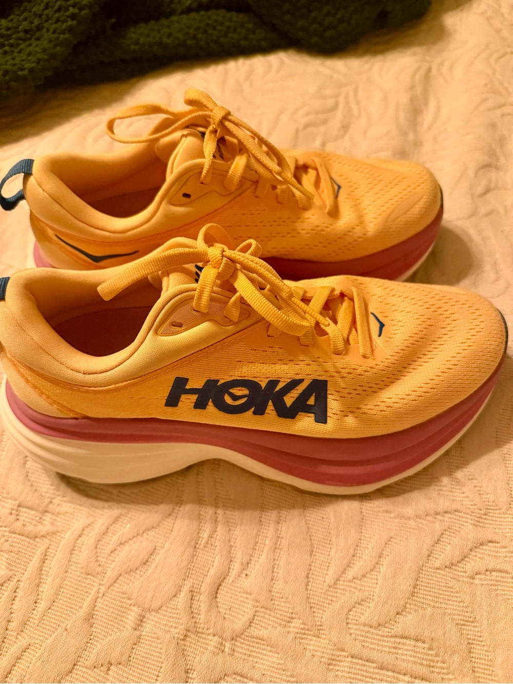 Hoka Women's Yellow Running Shoes with a lilac Midsole Accent-size 6